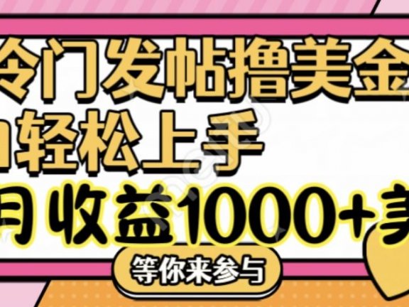 冷门发帖撸美金项目，小白轻松上手，月收益1000+美刀