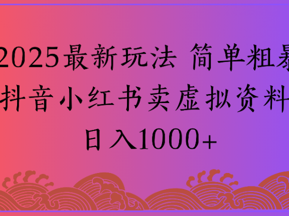 2025最新玩法 简单粗暴抖音小红书卖虚拟资料日入1000+