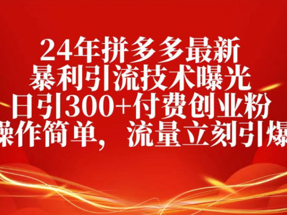 25年拼多多最新暴利引流技术曝光、日引300+付费创业粉操作简单，流量立刻引爆